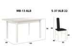 Set masa extensibila 120x150cm cu 6 scaune tapitate, MB-13 Max5 si S-37 Boss7 29B, Alb, Lemn masiv de fag, Stofa - imagine 2