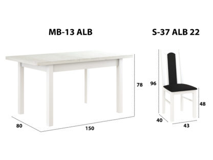 Set masa extensibila 120x150cm cu 6 scaune tapitate, MB-13 Max5 si S-37 Boss7 29B, Alb, Lemn masiv de fag, Stofa - imagine 2