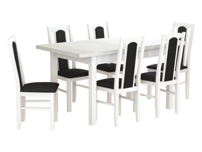 Set masa extensibila 120x150cm cu 6 scaune tapitate, MB-13 Max5 si S-37 Boss7 29B, Alb, Lemn masiv de fag, Stofa - imagine 3