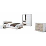 Set Dormitor Beta, Alb/Sonoma, Dulap 150 cm, Pat 160x200 cm, 2 noptiere, comoda - imagine 2