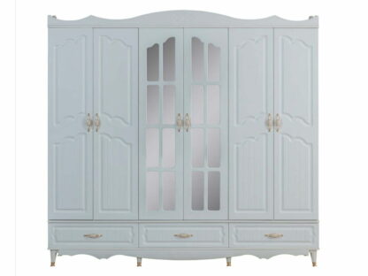 Dormitor Akasya, alb/crem, mdf/pal, pat 180×200, dulap cu 6 usi, 2 comode, 2 noptiere - imagine 5