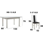 Set masa extensibila 120x150cm cu 4 scaune tapitate, MB-13 Max5 si S-37 Boss7 29B, Alb, Lemn masiv de fag, Stofa - imagine 9