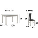 Set masa extensibila 120x150cm cu 4 scaune tapitate, MB-13 Max5 si S-37 Boss7 29B, Alb, Lemn masiv de fag, Stofa - imagine 8