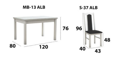 Set masa extensibila 120x150cm cu 4 scaune tapitate, MB-13 Max5 si S-37 Boss7 29B, Alb, Lemn masiv de fag, Stofa - imagine 8