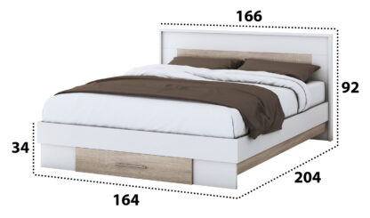 Set Dormitor Beta, Alb/Sonoma , Dulap 183 cm, Pat 160x200 cm, 2 noptiere, comoda - imagine 6