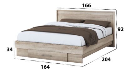 Set Dormitor Beta, Sonoma, Dulap 150 cm, Pat 160x200 cm, 2 noptiere, comoda - imagine 5