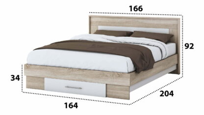 Set Dormitor Beta, Sonoma/Alb, Dulap 120 cm, Pat 160x200 cm, 2 noptiere, comoda - imagine 7