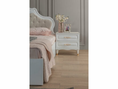 Dormitor Akasya, alb/crem, mdf/pal, pat 180×200, dulap cu 6 usi, 2 comode, 2 noptiere - imagine 4