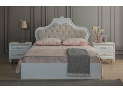 Dormitor Akasya, alb/crem, mdf/pal, pat 180×200, dulap cu 6 usi, 2 comode, 2 noptiere - imagine 3