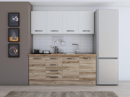 Bucatarie Alfa cu blat termic fara vitrina, 180x210x60 cm, lyon/alb