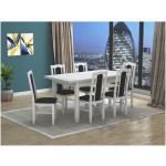 Set masa extensibila 120x150cm cu 6 scaune tapitate, MB-13 Max5 si S-37 Boss7 29B, Alb, Lemn masiv de fag, Stofa