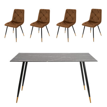 Set masa MB-78 negru cu 4 scaune S-164 maro