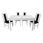 Set masa extensibila 120x150cm cu 4 scaune tapitate, MB-13 Max5 si S-37 Boss7 29B, Alb, Lemn masiv de fag, Stofa - imagine 3