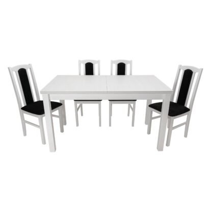 Set masa extensibila 120x150cm cu 4 scaune tapitate, MB-13 Max5 si S-37 Boss7 29B, Alb, Lemn masiv de fag, Stofa - imagine 3