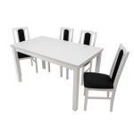 Set masa extensibila 120x150cm cu 4 scaune tapitate, MB-13 Max5 si S-37 Boss7 29B, Alb, Lemn masiv de fag, Stofa - imagine 2