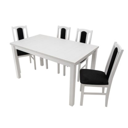 Set masa extensibila 120x150cm cu 4 scaune tapitate, MB-13 Max5 si S-37 Boss7 29B, Alb, Lemn masiv de fag, Stofa - imagine 2