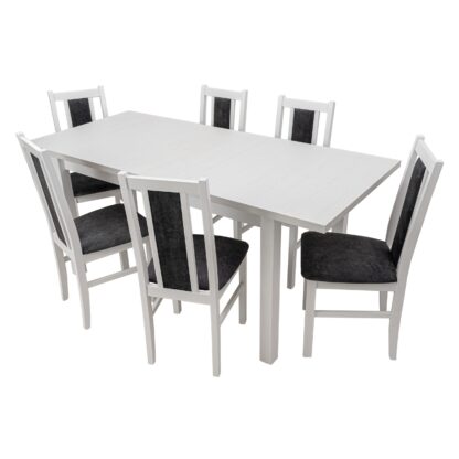 Set masa extensibila 120x150cm cu 6 scaune tapitate, MB-13 Max5 si S-38 Boss14 B24Z, alb, lemn masiv de fag, stofa - imagine 2