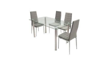 Set masa sticla MB-74 cu 4 scaune S-152 gri
