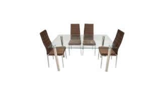 Set masa sticla MB-74 cu 4 scaune S-152 maro
