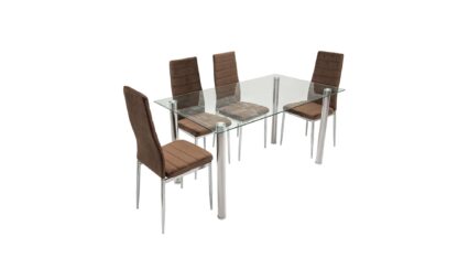 Set masa sticla MB-74 cu 4 scaune S-152 maro - imagine 2