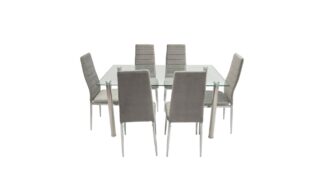 Set masa sticla MB-74 cu 6 scaune S-152 gri