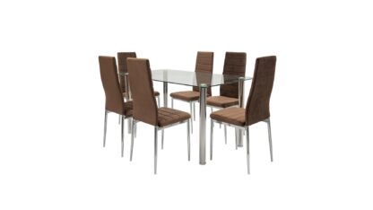 Set masa sticla MB-74 cu 6 scaune S-152 maro - imagine 2