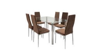 Set masa sticla MB-74 cu 6 scaune S-152 maro