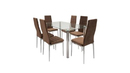 Set masa sticla MB-74 cu 6 scaune S-152 maro