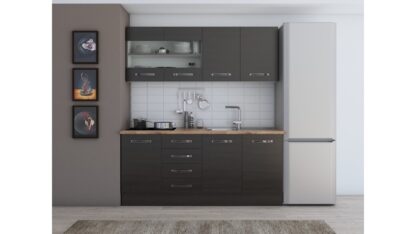 Bucatarie Alfa cu blat termic si vitrina, 180x210x60 cm, wenge