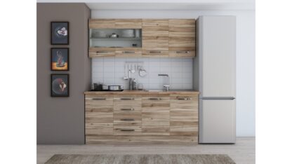 Bucatarie Alfa cu blat termic si vitrina, 180x210x60 cm, lyon