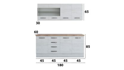 Bucatarie Alfa cu blat termic si vitrina, 180x210x60 cm, alb murdar - imagine 4