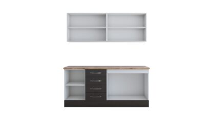 Bucatarie Alfa cu blat termic si vitrina, 180x210x60 cm, wenge - imagine 5