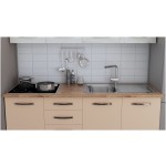 Bucatarie Alfa cu blat termic si vitrina, 180x210x60 cm, cappuccino/alb murdar - imagine 2