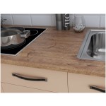 Bucatarie Alfa cu blat termic si vitrina, 180x210x60 cm, cappuccino/alb murdar - imagine 3