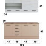 Bucatarie Alfa cu blat termic si vitrina, 180x210x60 cm, cappuccino/alb murdar - imagine 4