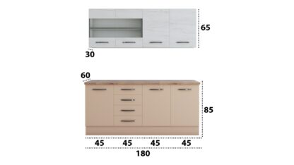 Bucatarie Alfa cu blat termic si vitrina, 180x210x60 cm, cappuccino/alb murdar - imagine 4