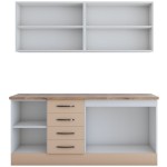 Bucatarie Alfa cu blat termic si vitrina, 180x210x60 cm, cappuccino/alb murdar - imagine 5