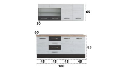 Bucatarie Alfa cu blat termic si vitrina, 180x210x60 cm, alb murdar/wenge - imagine 4