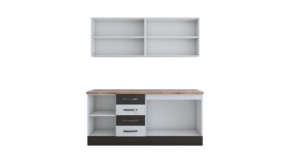 Bucatarie Alfa cu blat termic si vitrina, 180x210x60 cm, alb murdar/wenge - imagine 5