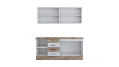 Bucatarie Alfa cu blat termic si vitrina, 180x210x60 cm, alb/lyon - imagine 5