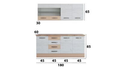 Bucatarie Alfa cu blat termic si vitrina, 180x210x60 cm, alb murdar/cappuccino - imagine 4