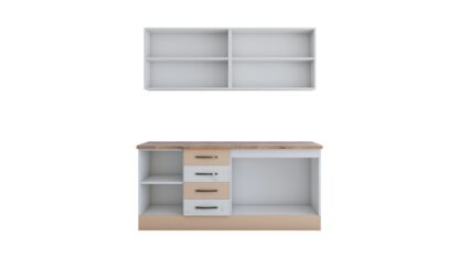 Bucatarie Alfa cu blat termic si vitrina, 180x210x60 cm, alb murdar/cappuccino - imagine 5