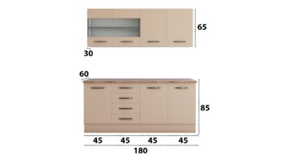 Bucatarie Alfa cu blat termic si vitrina, 180x210x60 cm, cappuccino - imagine 5