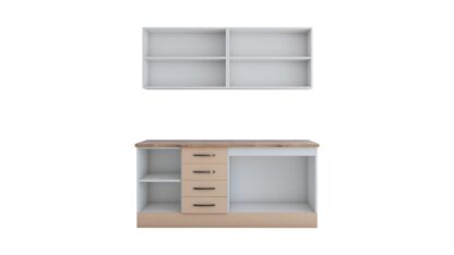 Bucatarie Alfa cu blat termic si vitrina, 180x210x60 cm, cappuccino - imagine 4