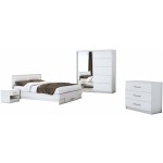 Set Dormitor Beta,  Alb, Dulap 183 cm, Pat 160x200 cm, 2 noptiere, comoda - imagine 2