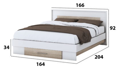 Set Dormitor Beta, Alb/Sonoma, Dulap 120 cm, Pat 160x200 cm, 2 noptiere, comoda - imagine 6