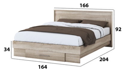 Set Dormitor Beta, Sonoma, Dulap 120 cm, Pat 160x200 cm, 2 noptiere, comoda - imagine 4