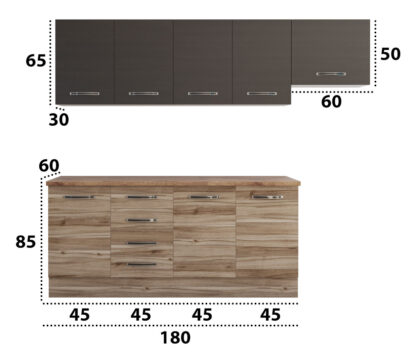 Bucatarie Alfa cu blat termic fara vitrina, 240x210x60 cm, lyon/wenge - imagine 4