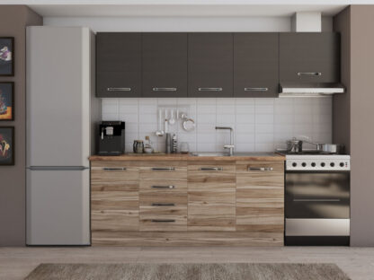 Bucatarie Alfa cu blat termic fara vitrina, 240x210x60 cm, lyon/wenge