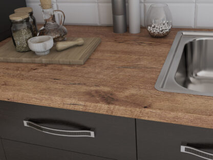 Bucatarie Alfa cu blat termic fara vitrina, 240x210x60 cm, wenge/alb murdar - imagine 3